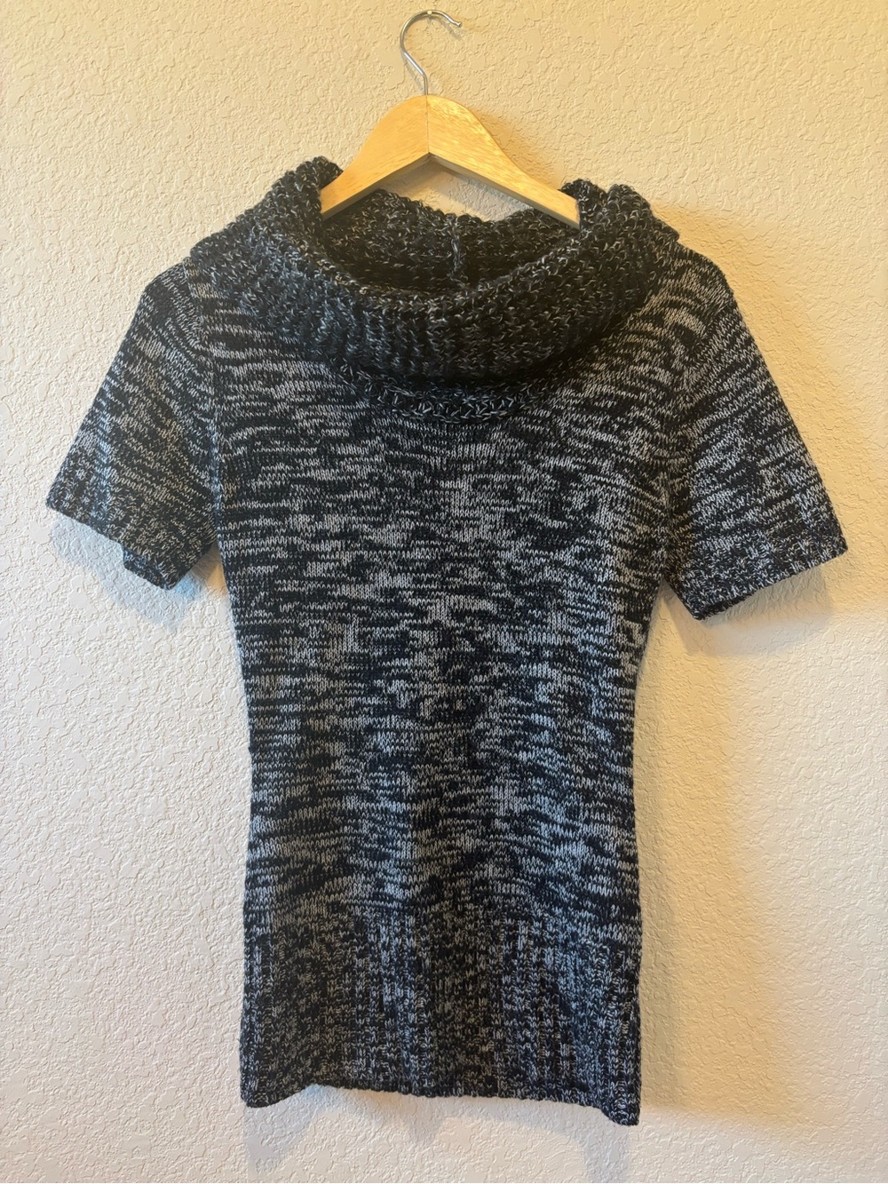 My Michelle Y2K Black & Gray Marled Short-Sleeve Cowl Neck Sweater